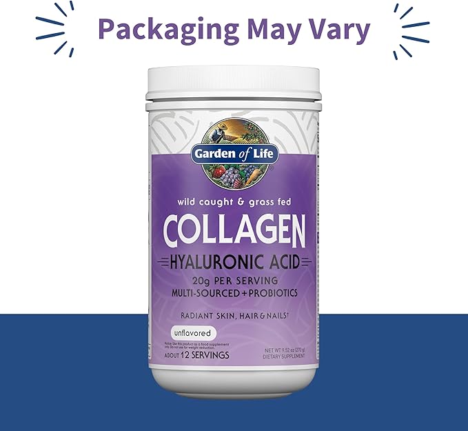 Garden of Life Marine&ampGrass-Fed Collagen Peptides Powder Supplement (Type IIII) with ProbioticsBCAAs&ampHyaluronic Acid for Radiant HairSkin-&ampNails – Unflavored20g per serving12 Servings