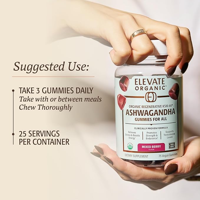 Regenerative Fermented KSM-66 Ashwagandha Vegan Gummies with Acti Veda™ Mixed Berry (600mg 25 Servings) Up to 150% More Effective Than KSM-66 Alone