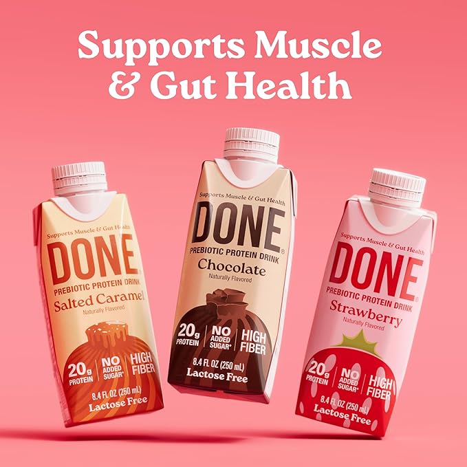 Done Prebiotic Protein Drink Strawberry 20G Whey Protein High Fiber Protein Shake With Prebiotics Gluten Free Lactose Free No Added Sugar Natural Flavor Non GMO 8.4 FL Oz Each 15 Pack