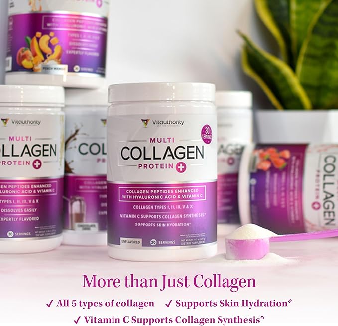 Vitauthority Multi Collagen Burn: Hydrolyzed Protein Peptides with Hyaluronic Acid and Multi Collagen Peptides Powder for Women - Hydrolyzed Flavored Collagen