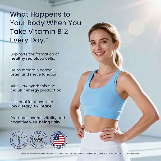 Vitamin B12 500 mcg - High Potency Methylcobalamin Vitamin B Complex forr Energy Nervous System &amp Metabolism Support - Daily B12 Supplement - Non-GMO Quick-Release Vitamins for Women and Men
