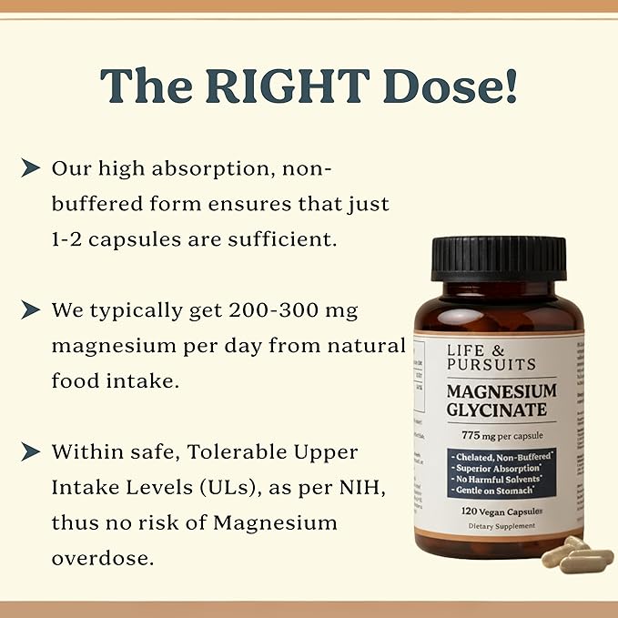 Life &amp Pursuits Pure Magnesium Glycinate – 240 Vegan Capsules | 100 mg Magnesium per Capsule | High Absorption Chelated Non-Buffered Supplement | 3rd Party Lab Tested