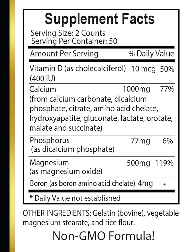 Calcium Magnesium Complex - Bone Support Supplements for Women &amp Men with Calcium Vitamin D &amp Magnesium - Non-GMO - Gluten-Free Calcium Supplement Manganese Citrate - 2 Bottles 200 Capsules
