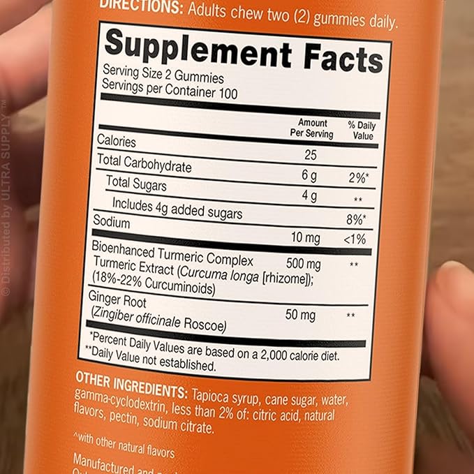 Turmeric + Ginger Gummies 500 mg (200 Count Value Pack) Rich Orange Flavor Plant-Based Formula for Mobility and Comfort