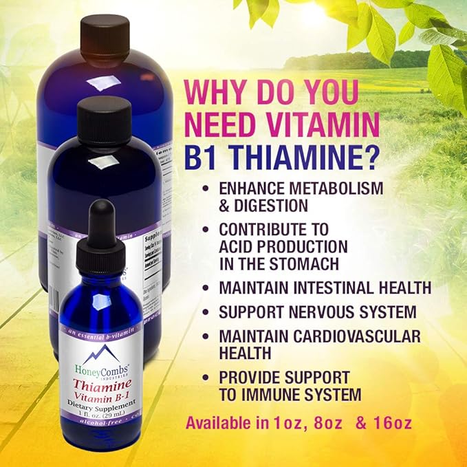 HoneyCombs Vitamin B1 Thiamine Supplement Liquid Drops and Green Barley 4 - Maintain Energy Nervous System Metabolism &amp Overall Well-Being (Thiamine Drops 1 Fl Oz + Green Barley 4 8.5 Oz Powde