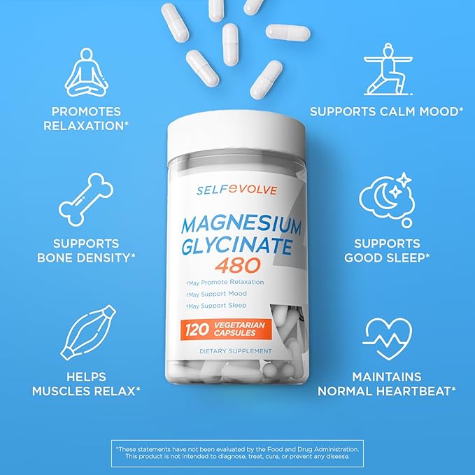 Magnesium Glycinate 480mg - High Absorption Magnesium Supplement Support Stress Relief Sleep Heart Health Nerves Muscles and Metabolism 120 Veggie Capsules 1 Month Supply