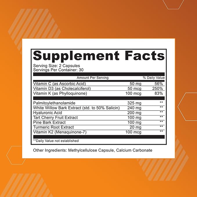 Ben's Natural Health Joint Care Pro Joint Health Supplement with Turmeric Hyaluronic Acid Vitamin C D K Pea White Willow Bark 60 Capsules