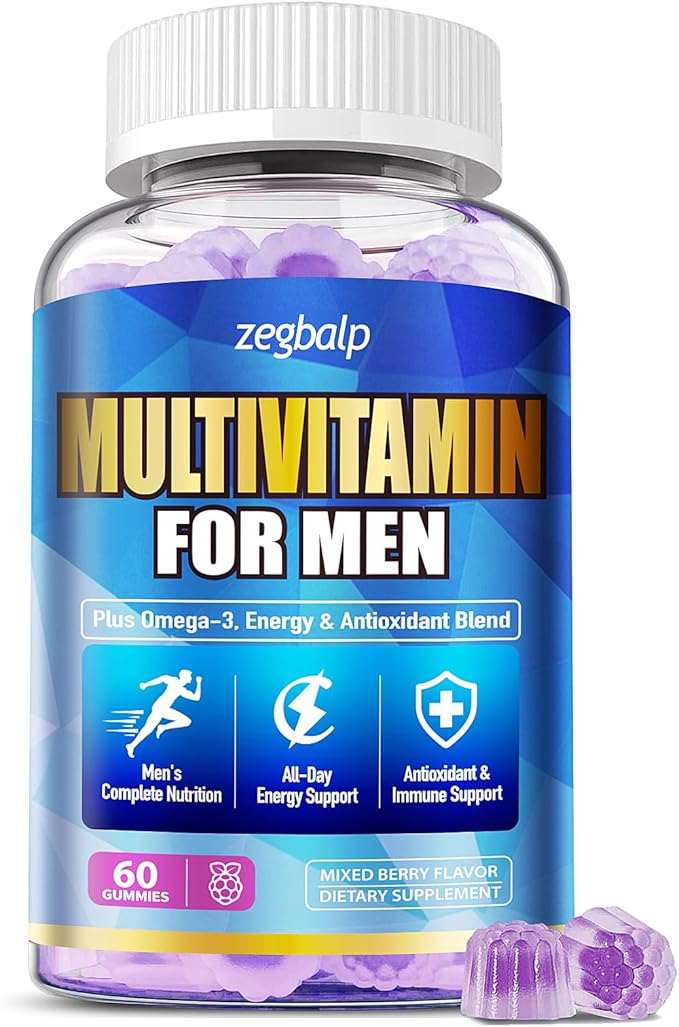 Mens Multivitamins Gummies with Methylated Vitamins - Vegan Omega-3 CoQ10 Vitamin A C D3 K2 B12 Calcium Zinc Grape Seed Support Energy &amp Antioxidant - Multivitamin for Men Gummies Sugar-Free