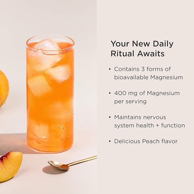 JSHealth Vitamins Advanced Magnesium+ Powder with Magnesium Glycinate &amp Citrate - 3 Bioavailable Forms 400 mg/Serving - Peach Flavor