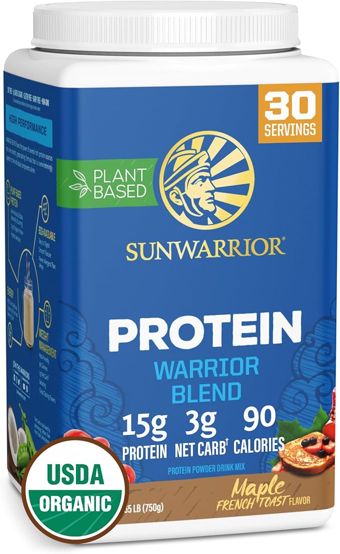 Sunwarrior Organic Plant Based Protein Powder | Vegan Organic Protein Powder Maple Flavored with BCAA Amino Acids &amp Hemp Seed Pea Blend | Non-GMO Soy Dairy Filler &amp Gluten Free (Maple 30 Serv