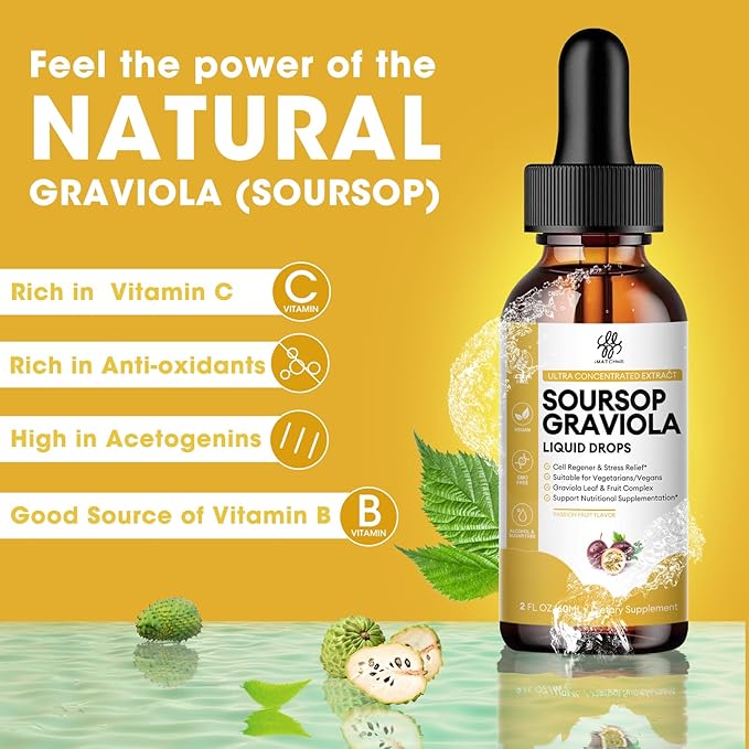 iMATCHME Premium Soursop Graviola for Digestion Support Healthy Skin &amp Sleep Soursop Extract Liquid Drop from Graviola Leaf and Fruit Sugar/Caffeine/Gluten Free Passion Fruit Flavor 2 Fl Oz