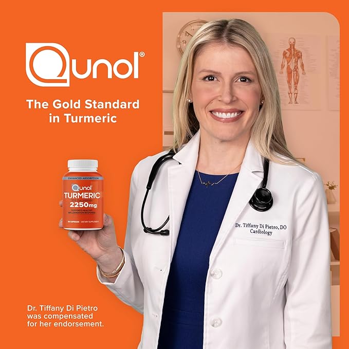 Qunol Turmeric Curcumin 2250mg Black Pepper Extract for Enhanced Absorption Supports Healthy Inflammation Response and Joint Health Dietary Supplement Vegetarian Formula 90 Capsules