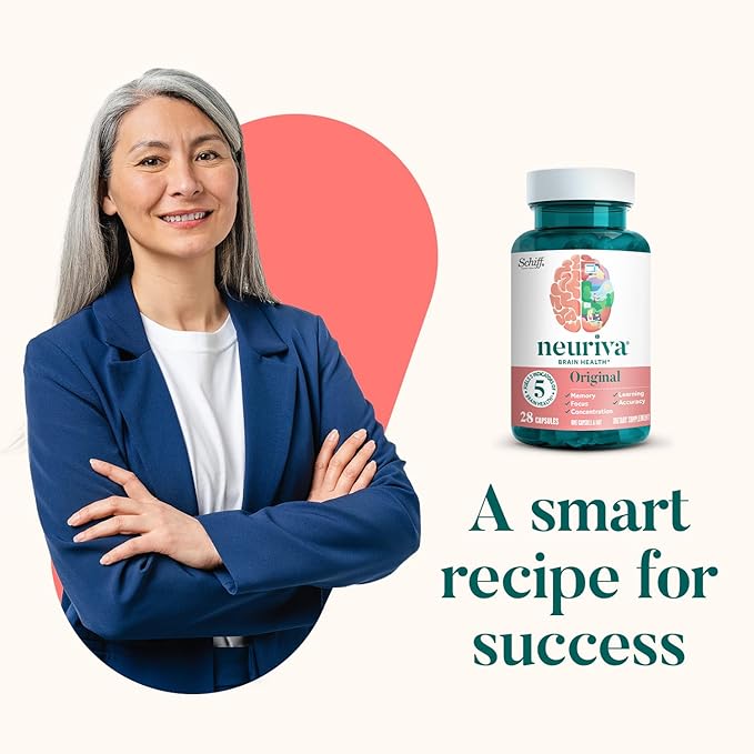 NEURIVA Original Decaffeinated Clinically Tested Nootropic Brain Supplement for MemoryFocus &amp ConcentrationNeuroFactor &amp Phosphatidylserine28ct Capsules(Pack of 2)