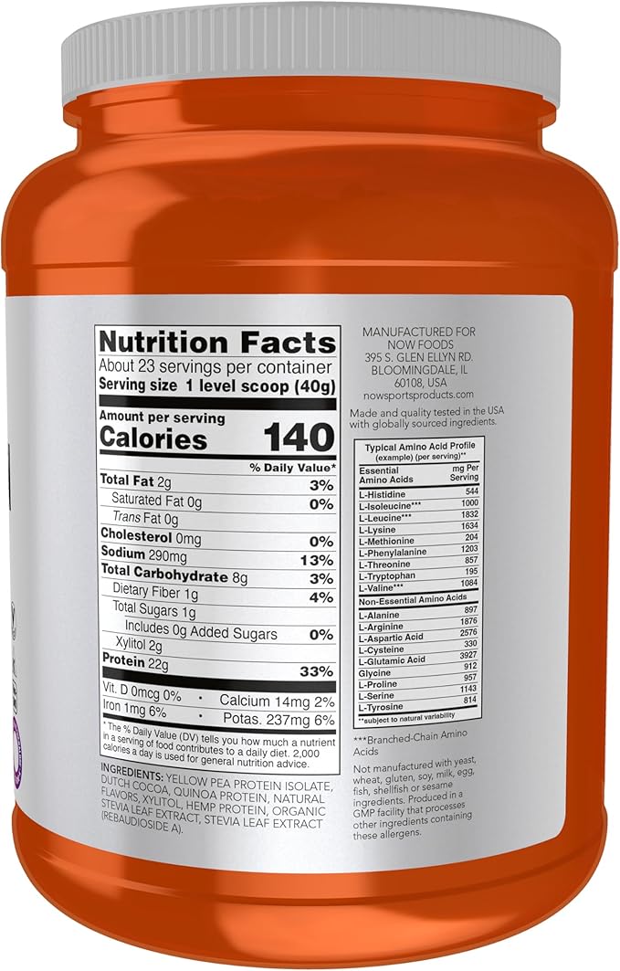 NOW Foods Sports Nutrition Plant Protein Complex 22 Grams Chocolate Mocha Powder 2-Pound