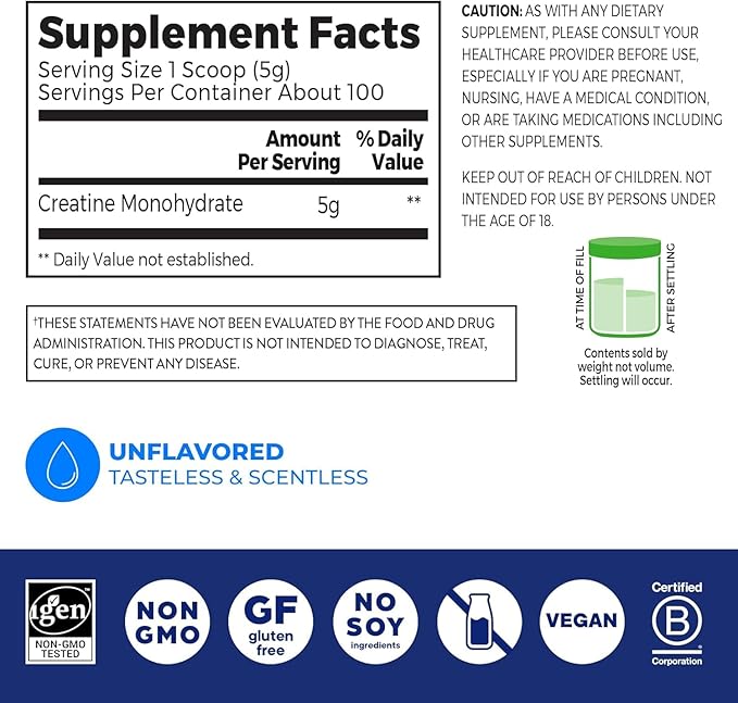 Orgain Creatine Monohydrate Powder 17.64 Oz (100 Servings) &amp Organic Vegan Protein Powder Vanilla 2.01lb Bundle - Muscle Growth &amp Recovery Support