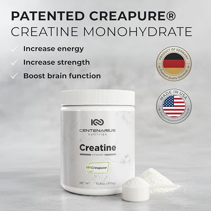 Creapure® Creatine Monohydrate Powder Unflavored 300g | Micronized Creatine Supplement for Men &amp Women Supports Strength Endurance &amp Muscle Performance | Centenarius Nutrition