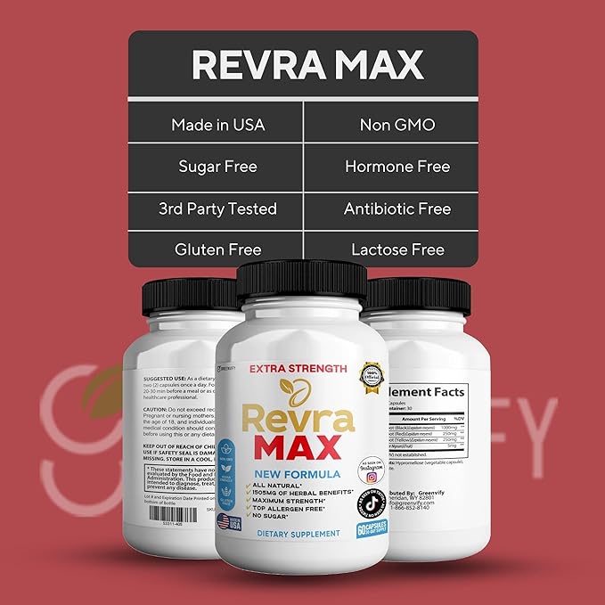 Revira MAX Organic Maca Root Supplement Black Red Yellow Maca with Black Pepper 60 Capsules 30-Day Supply (1)
