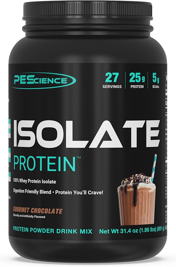 PEScience Isolate Whey Protein Powder Gourmet Chocolate 27 Servings 100% Whey Protein Isolate Low Carb Fast Absorbing Post Workout Shake for Men and Women