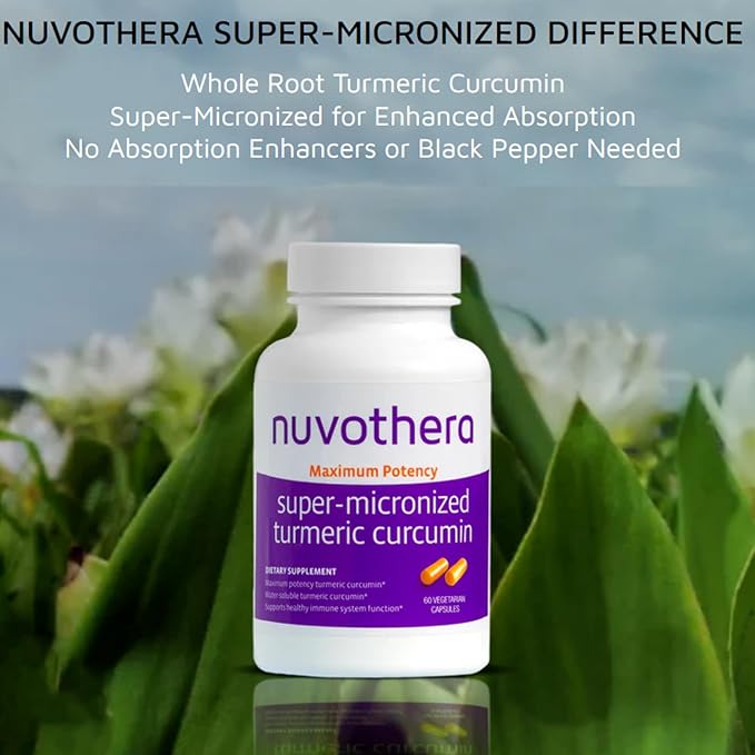 Nuvothera Super-Micronized Turmeric Curcumin Capsules Rapid Absorption Whole Root Non-GMO Skin Gut Health &amp Antioxidants (1 Month Pack (60 Capsules))