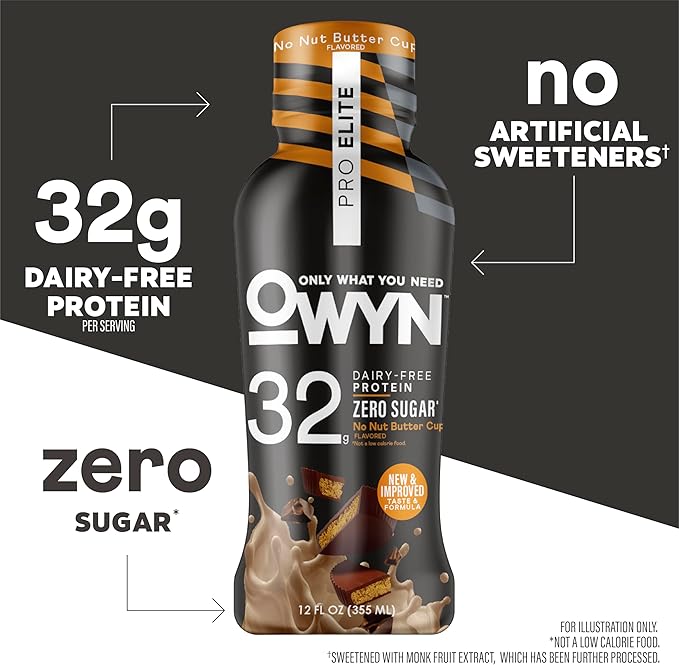OWYN Only What You Need Pro Elite No Nut Buttercup Flavored Protein Shake 32g Protein 0g Sugar High Protein Dairy Free Gluten Free Plant Based Protein Drink 12 Count