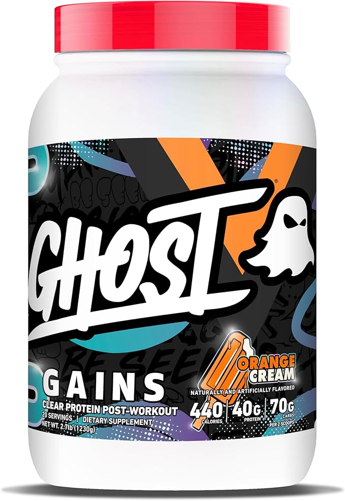 GHOST Clear Gains Mass Gainer Protein Powder - Post-Workout Weight Gainer Mix - 40g of Whey Protein Isolate 440 Calories &amp 70g Vitargo Carbs - Lean Muscle Building &amp Recovery - Orange Cream