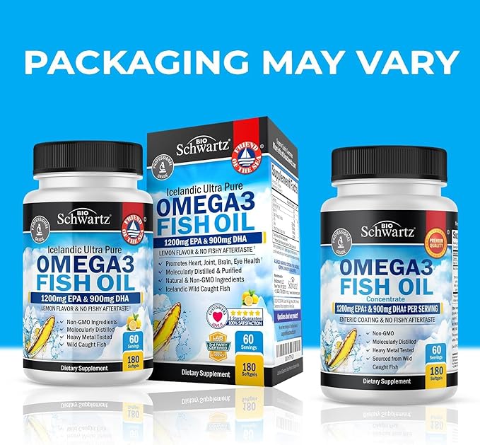 Triple Strength Omega 3 Fish Oil Softgels (2 Month Supply) Plus Turmeric Curcumin with Black Pepper Extract 1500mg Complex (2 Month Supply)