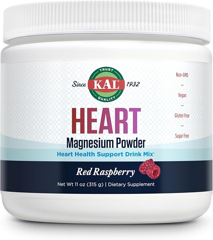 KAL Heart Magnesium Powder Red Raspberry Flavor Heart Health Support Magnesium Drink Mix Magnesium Supplement Sugar Free 70 Servings 11 OZ