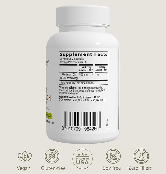 BIOptimizers Probiotic Breakthrough – Lactobacillus Plantarum OM Probiotics &amp Prebiotics Health Supplement for Gut Digestive &amp Immune Support Probiotics for Women Men Elderly– 120 Vegan Capsu