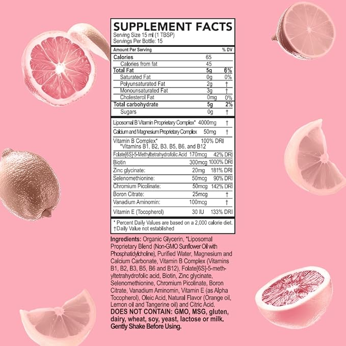 Vitamin B Complex Liquid Supplement Purality Health Liposomal Enhanced Absorption B1 B2 B3 B5 B6 B12 &amp Biotin + Essential Minerals 15 Day Supply