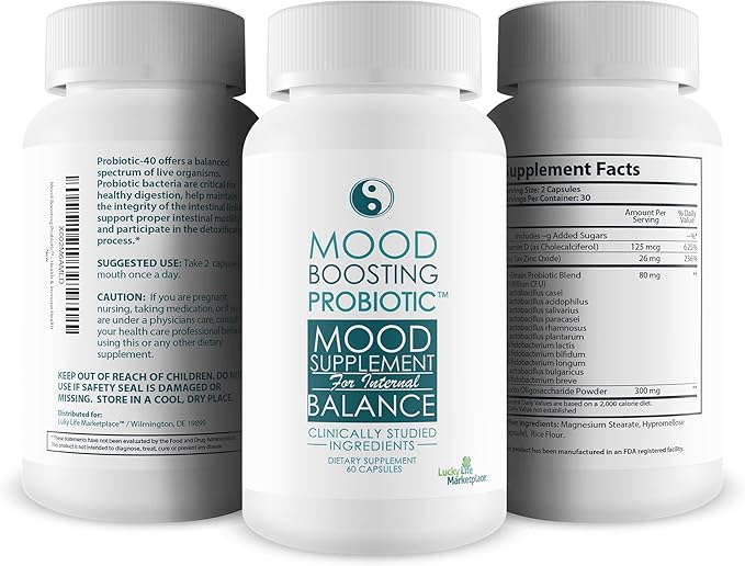 Mood Boosting Probiotic Mood Supplement - Universal Formula for Women &amp Men - Prebiotic &amp Probiotic Support for Full Body Benefits - Aid Improved Digestive Health &amp Immune Health