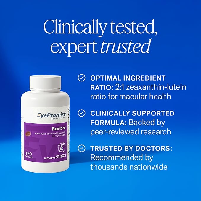 EyePromise Restore Eye Health Supplements - 180 Softgels 90-Day Supply - Omega 3 Supplement for Aging Eyes with Lutein and Zeaxanthin Fish Oil EPA DHA &amp Eye Vitamins and Nutrients