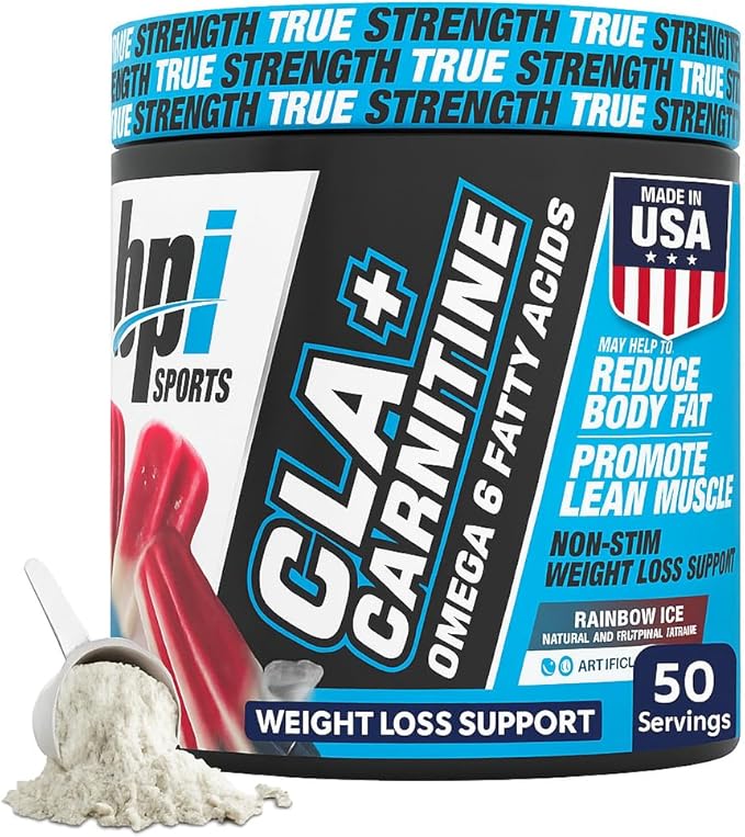 BPI Sports CLA+Carnitine – CLA L Carnitine &amp Linoleic Acid – L Carnitine Supplement for Weight Loss Metabolism &amp Lean Muscle – Caffeine Free – Rainbow Ice – 50 Servings – 12.34 oz