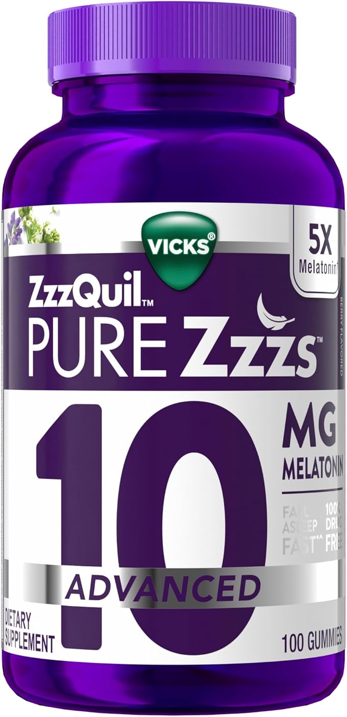 ZzzQuil Pure Zzzs Advanced Melatonin Gummies Melatonin 10mg Sleep Aid with Chamomile &amp Lavender Melatonin Sleep Gummies Sleep Aids for Adults Berry Flavored 100 Sleep Gummies