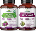 Zazzee USDA Organic Milk Thistle and Artichoke Supplement | 20:1 Artichoke Leaf Extract Plus 30:1 Milk Thistle Extract | Liver Cleanse Detox Bundle | Non-GMO Vegan &amp ISO Lab-Tested