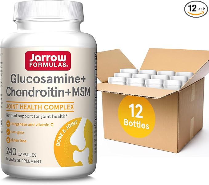 Jarrow Formulas Glucosamine + Chondroitin + MSM Capsules Joint Support Supplement with Vitamin C and Manganese 240 Capsules 60 Day Supply Pack of 12