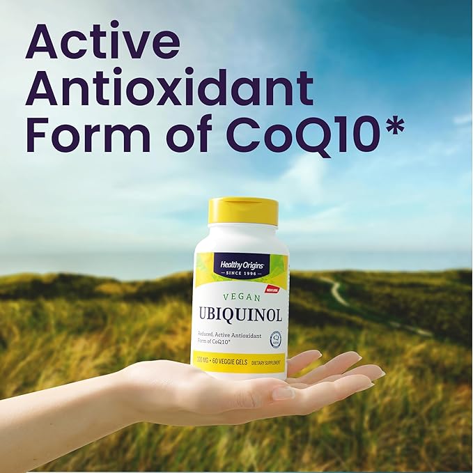Healthy Origins Vegan Ubiquinol (Active Form of CoQ10) 100 mg - Kaneka Ubiquinol Supplements for Heart Health &amp Antioxidant Support - Gluten-Free &amp Non-GMO Supplement - 60 Veggie Gels