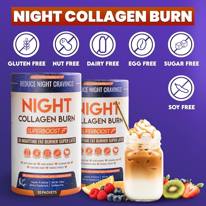 Night Collagen Burn - Weight Loss &amp Belly Fat Burner &amp Sleep Aid for Women &amp Men | Sleep Support for Bloating &amp Metabolism Appetite Suppressant | Supports Skin Hair Nails &amp Join