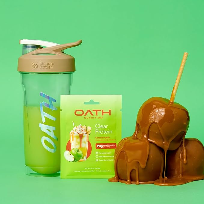 Oath Nutrition Clear Whey Isolate Protein Powder Caramel Apple 20g Complete Protein per Serving No Added Sugar Grass-Fed Single Serving (6 Count)