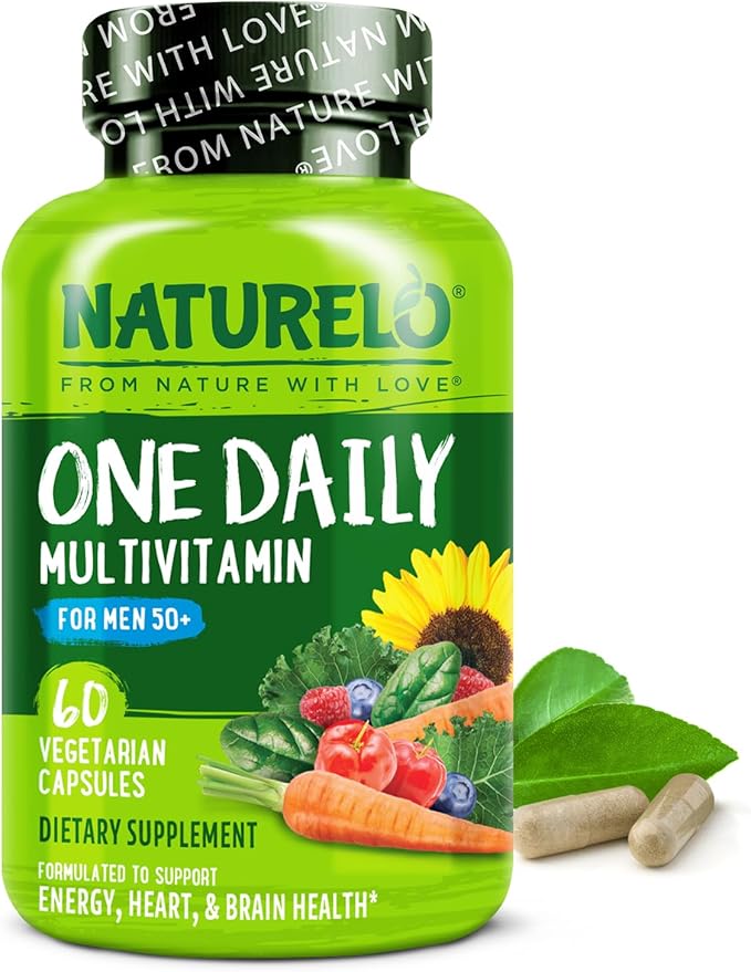 NATURELO Mens Multivitamins for Men 50+ - One Daily Multivitamin for Men with Vitamins Minerals &amp Organic Whole Foods Boost Energy &amp Health Non-GMO 60 Vegetarian Capsules