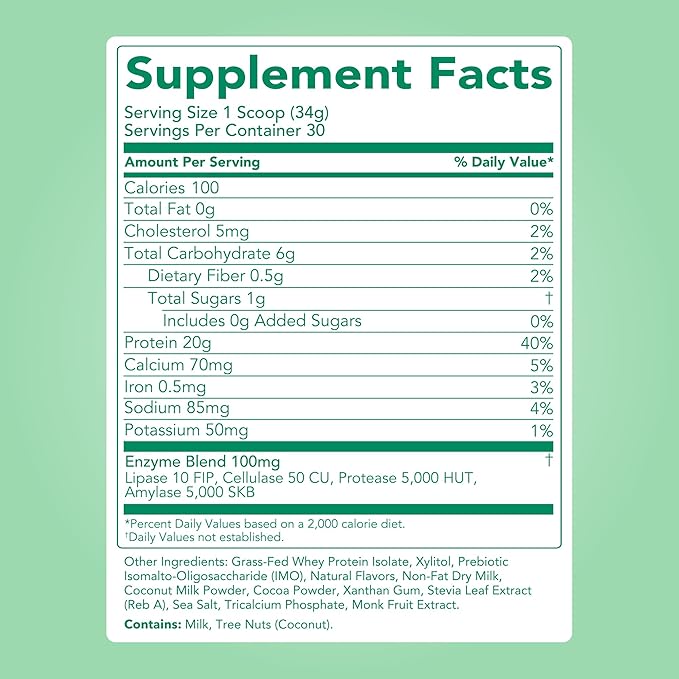 Clean Simple Eats Whey Protein Powder Mint Chocolate Cookie Flavor Naturally Sweetened 100% Grass Fed Protein Powder with Digestive Enzymes No Artificial Ingredients Gluten Free 10 Stick Packs