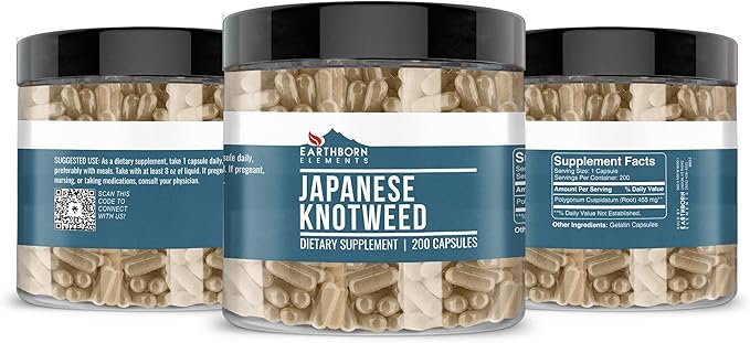 Earthborn Elements Japanese Knotweed Cat's Claw Bark &amp Turmeric Curcumin Capsule Bundle (200 Capsules Each) Pure &amp Undiluted No Additives