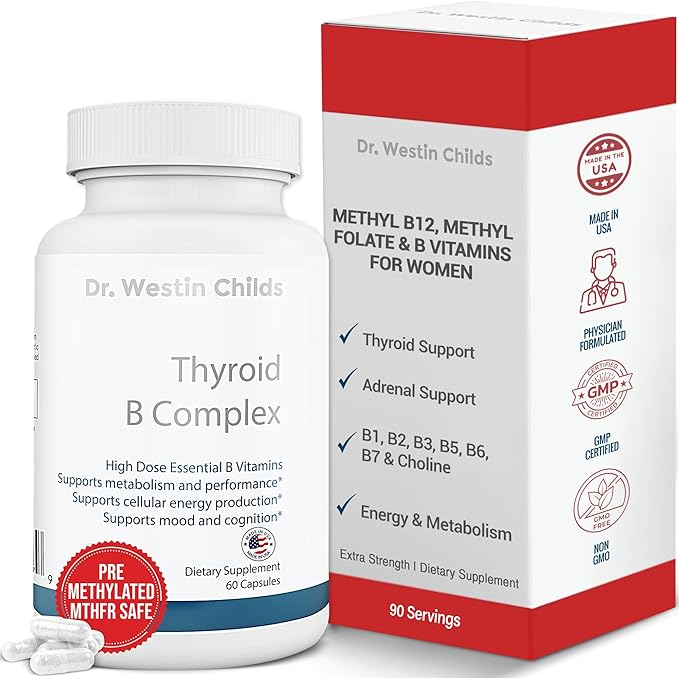 Dr. Westin Childs Thyroid B Complex - Vitamin Capsules for Women &amp Men Methylated Supplement Methylfolate B12 Methylcobalamin B1 B2 B3 B5 B6 B7 Support MTHFR Energy Focus &amp Thyroid
