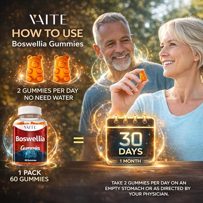VAITE Boswellia Serrata Extract Gummies 1200mg – Joint Support Supplement with Indian Frankincense Boswellic Acid and Botanical Resin Extract Vegetarian for Women and Men Non-GMO Gluten-Free