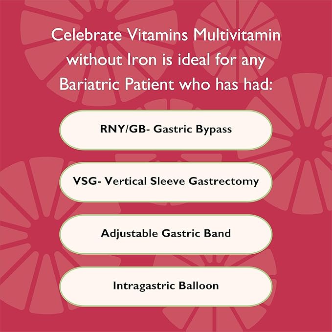 Celebrate Vitamins 3-in-1 Bariatric Multivitamin with Calcium Citrate Drink Mix - 500mg Calcium Gluten Free Sugar Free - Powder Blend for Post Bariatric Surgery - Rasp Lemonade (60 Servings)