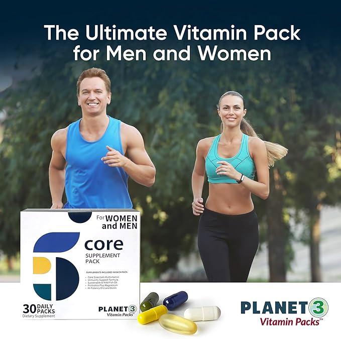 Planet 3 Vitamin Packs Daily Vitamins for Both Men &amp Women Energy Immune &amp Heart Support | Multivitamin Vitamin D Omega 3 Probiotics Biotin B12 &amp More | Core Supplements | 120 Dail