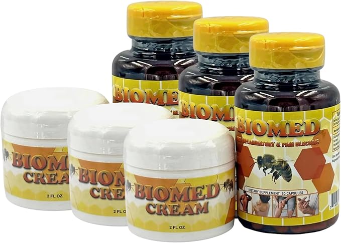 New Biomed Joint Support - Glucosamine Chondroitin - with Boswellia Turmeric &amp Hyaluronic Acid - Joint Health Supplement Mobility Flexibility 60 Capsules 1 Bottle &amp 2 oz bio med Cream (3)