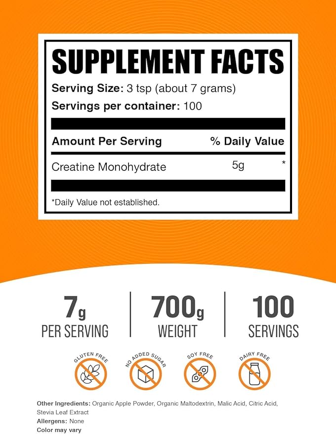 BulkSupplements.com Creatine Monohydrate Powder - Creatine Flavored Powder Supplement Micronized - Sour Green Apple Flavor 7g per Serving 700g (1.5 lbs) (Pack of 1)