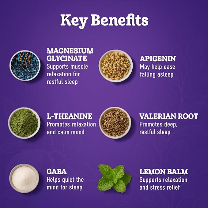Magnesium Glycinate Powder for Sleep - Magnesium Sleep Aid Without Melatonin - Natural Sleep Drink Mix with GABA L-Theanine Apigenin Valerian &amp Lemon Balm