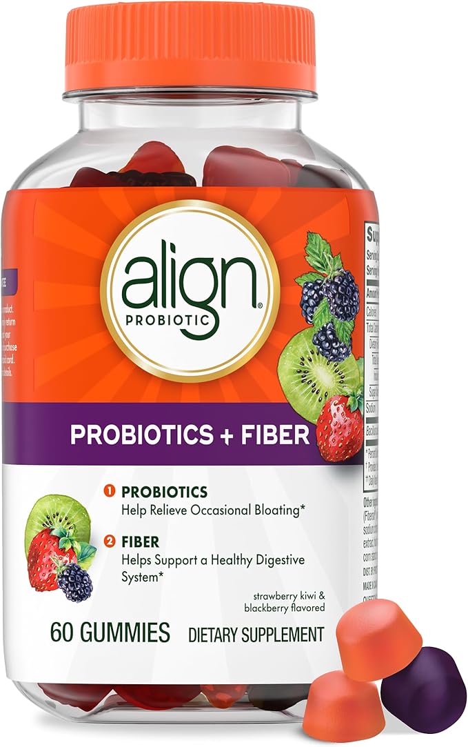 Align Probiotic Probiotics + Fiber Gummies Probiotics Help Relieve Occasional Bloating* Fiber Helps Support a Healthy Digestive System* #1 Doctor Recommended Probiotic Brand‡ 60 Gummies