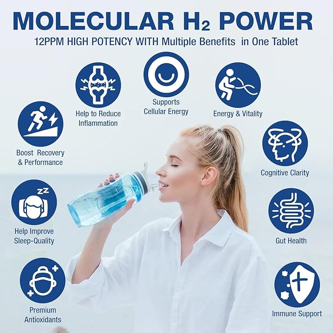 Hydrogen Water Tablets with Magnesium -12 PPM Hydrogen Tablets for Drinking Water Molecular Hydrogen Water H2 Tabs Supplement for Cognitive Cellular Health